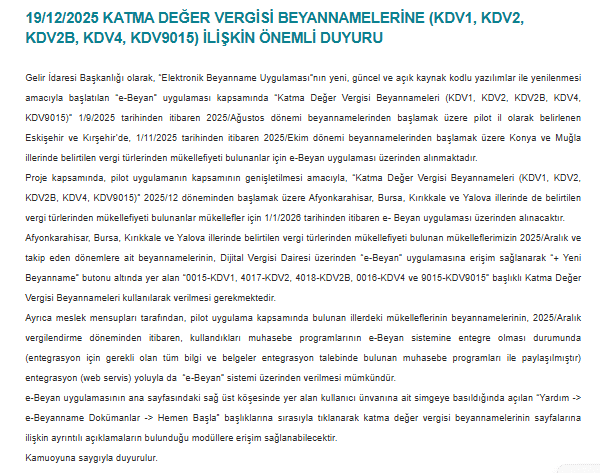 GİB KDV Beyannamelerine İlişkin Önemli Duyuru!